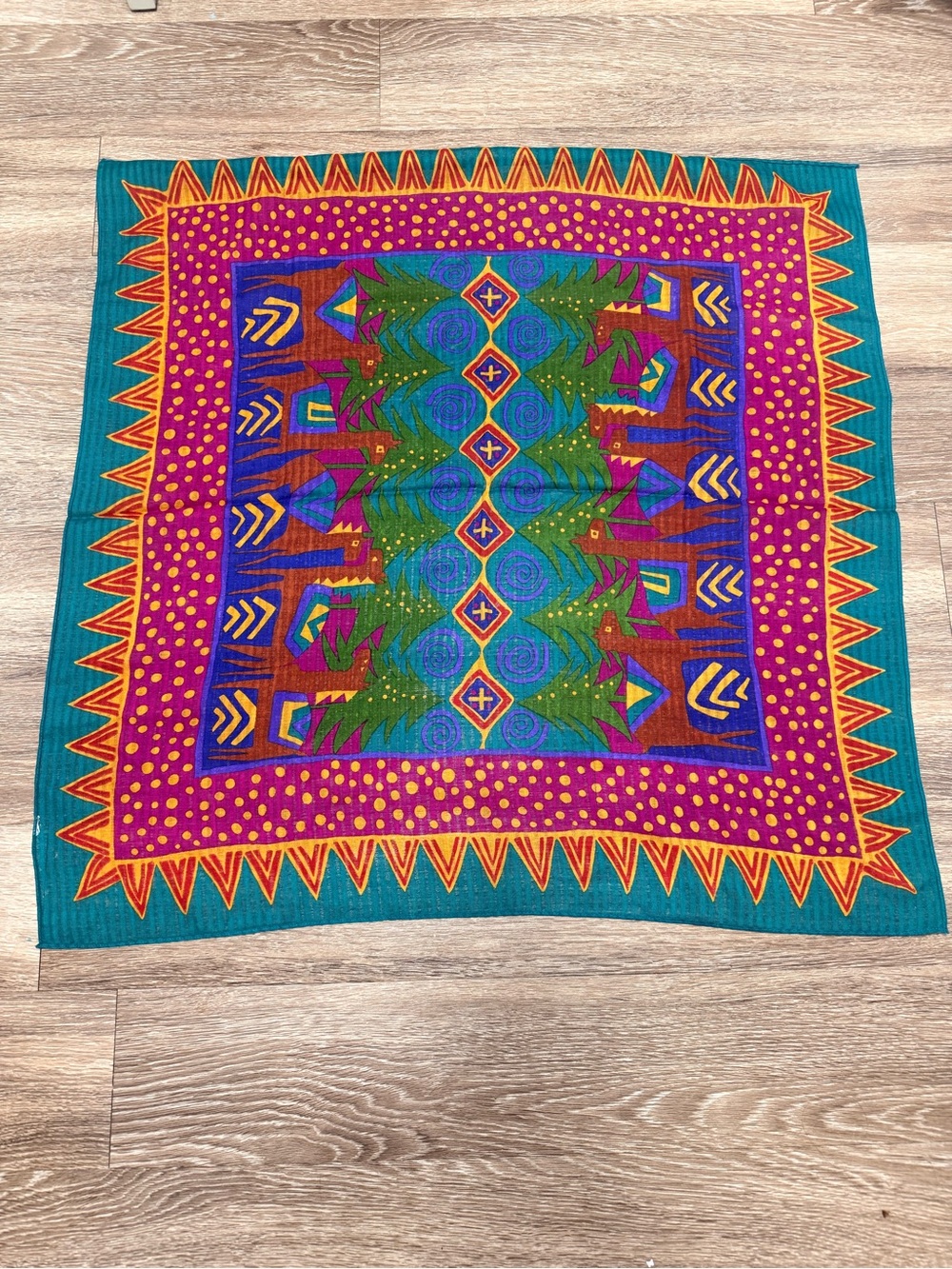 Vibrant Geometric Print Square Scarf - Teal, Purple, Pink